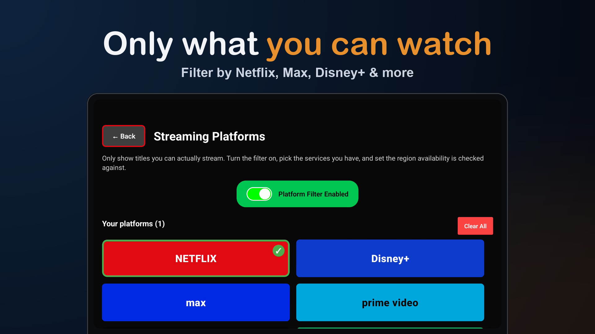 Streaming platforms screen